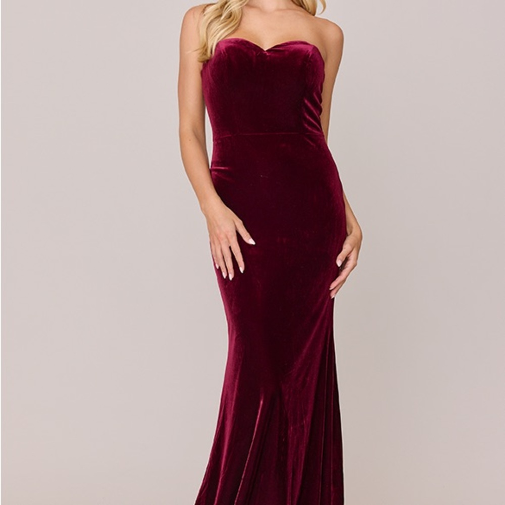 Revelry Quinn Strapless Velvet Evening Gown in Romantic Rose